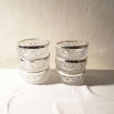 Ensemble de 6 bols rince doigts en verre moulé  et métal argenté