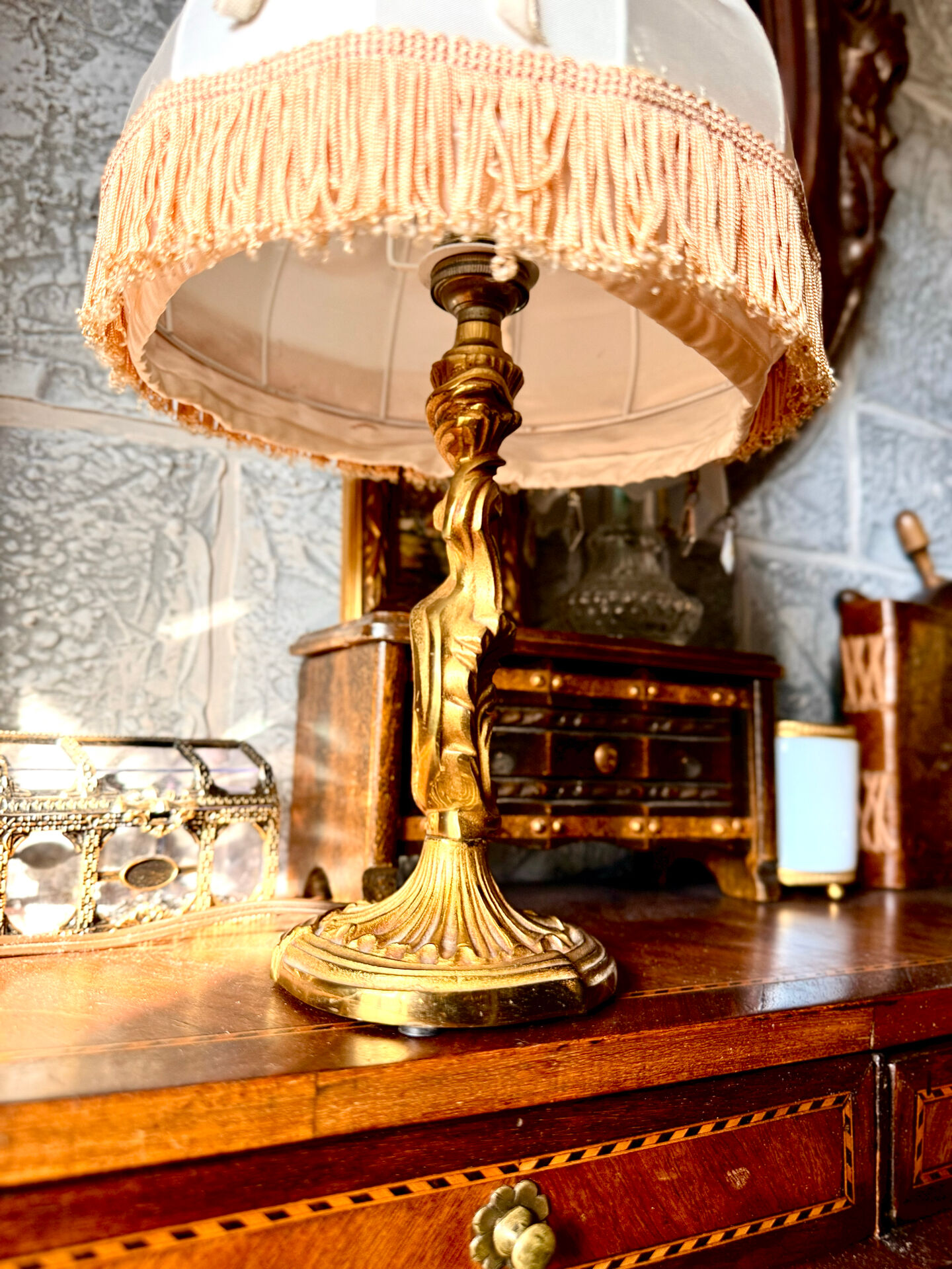 Vintage brass boudoir lamp Louis XV Rococo