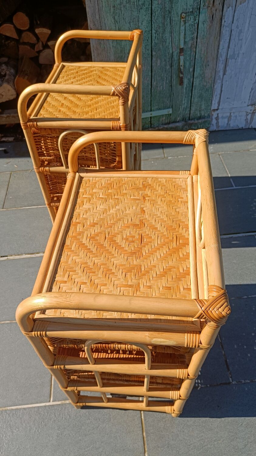 Pair of 1970s rattan bedside tables