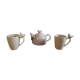 Tea service teapot cups porcelain beige bird décor