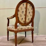 Medallion armchair in natural wood from louis xvi xviii eme century