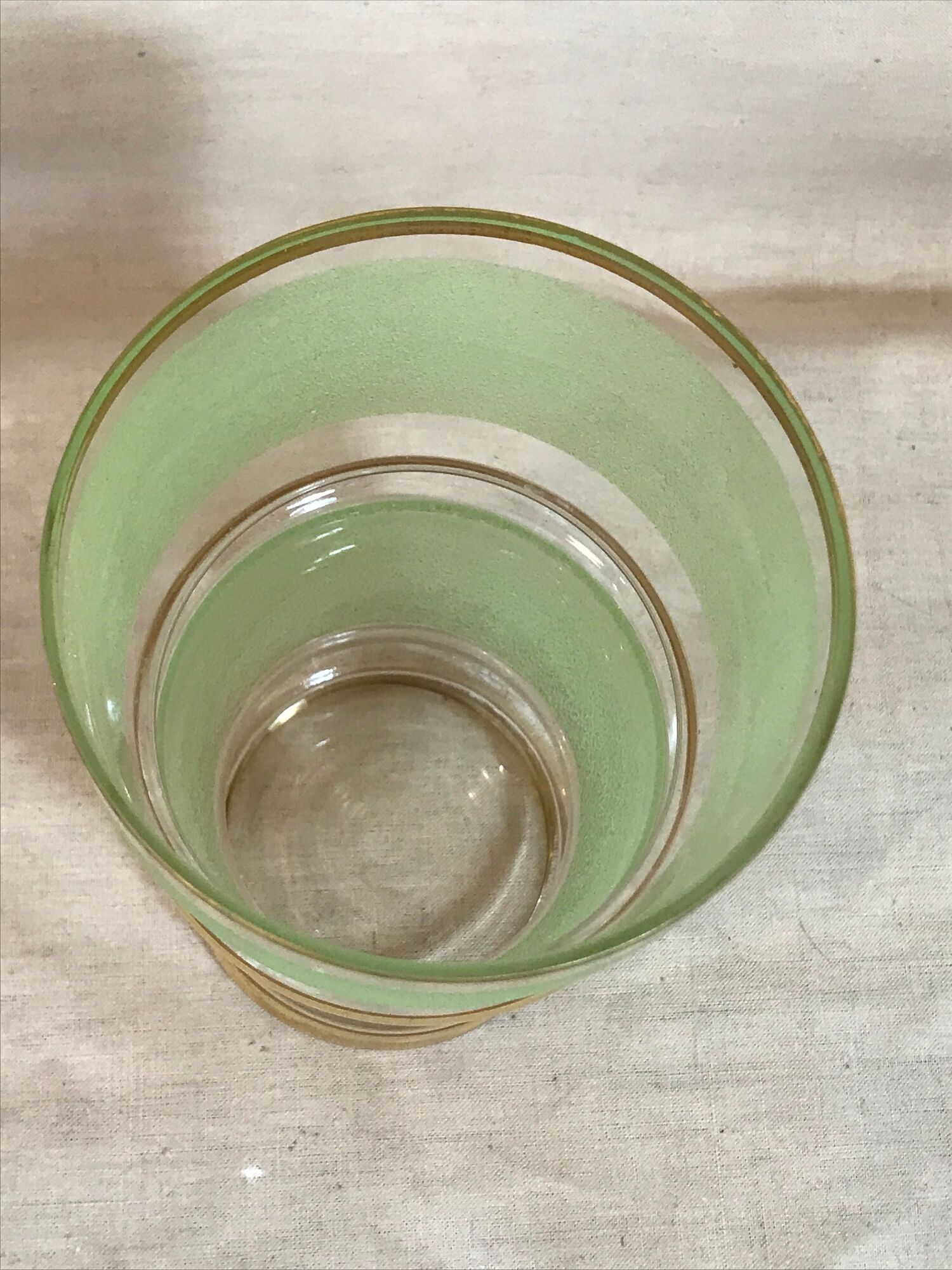 Green granite glass vase and vintage gilding 1950 art deco style