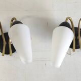 Appliques moderniste double feux métal doré et opaline - années 50/60