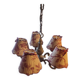 Lustre with 5 branches in bronze and grey, Gustavo style, lampshade in toile de Jouy.