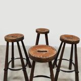 Vintage Spanish leather barstools 'Brutalism'