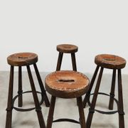 Vintage Spanish leather barstools 'Brutalism'