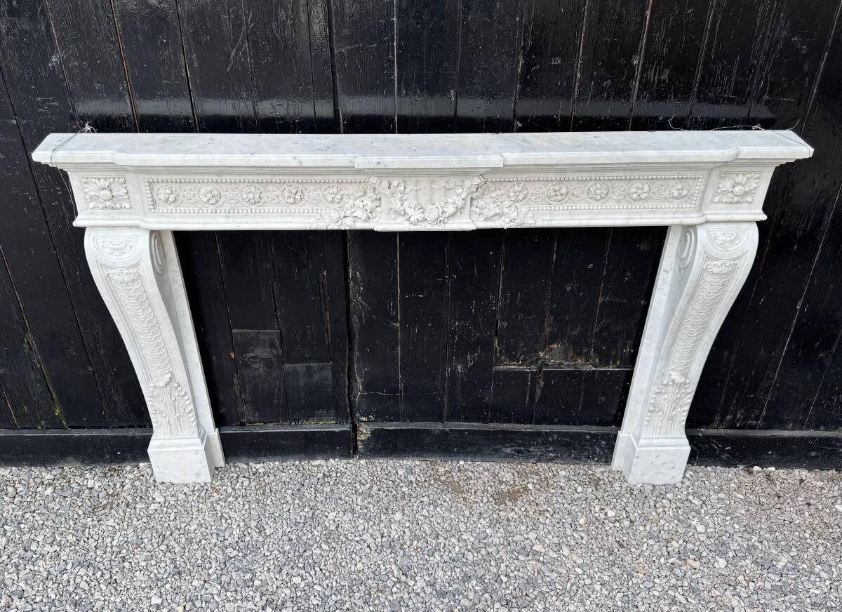 Louis XVI Style Fireplace in Very Finely Carved Carrara Marble