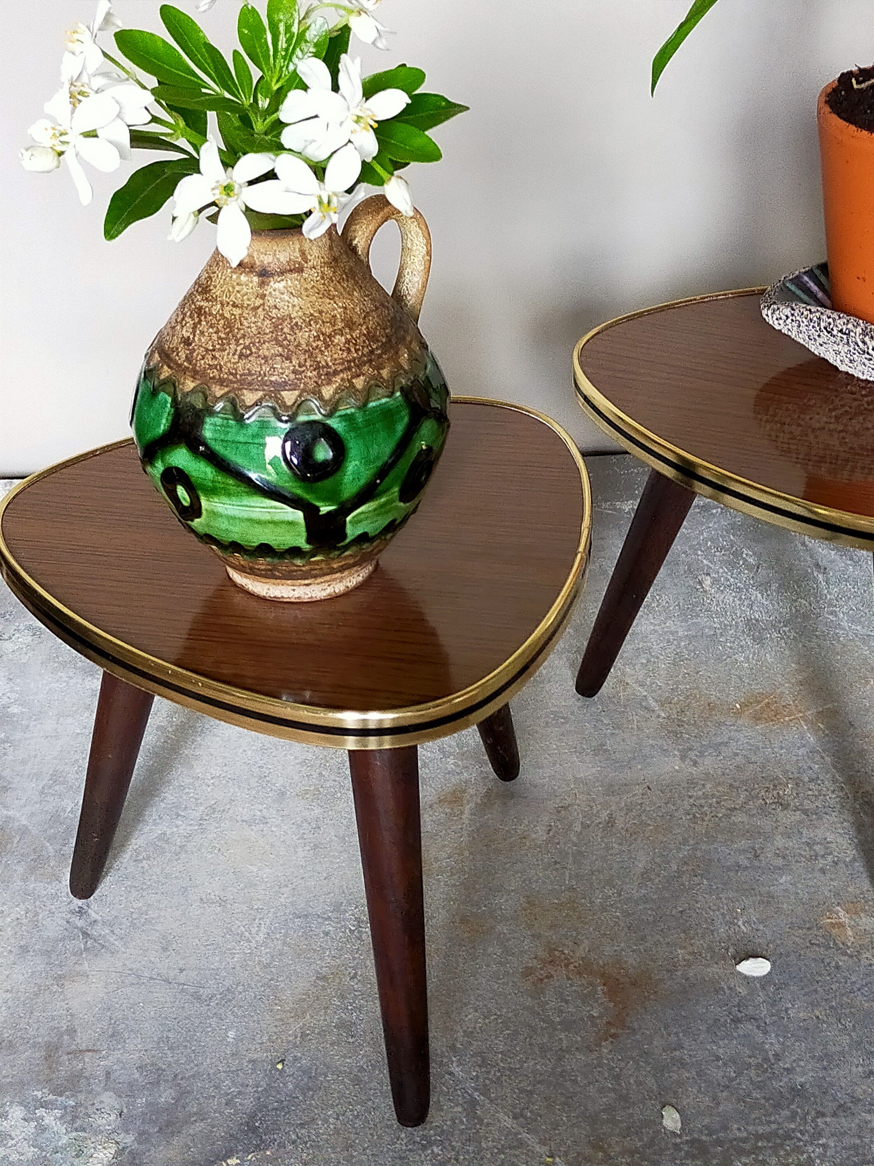 Pair of mini-seeded tripods 50s plant holder
