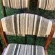 Chairs wood and striped antique fabrics
