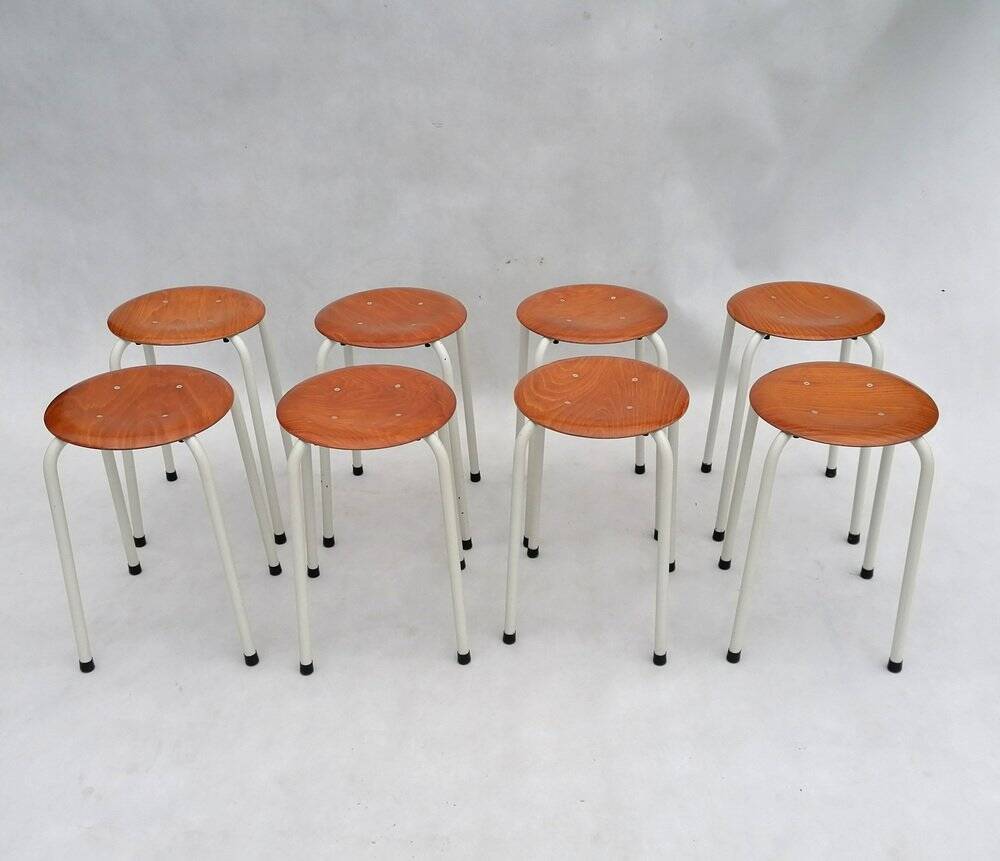 Tabourets néerlandais vintage en contreplaqué, années 1970, ensemble de 4