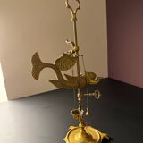 Antique brass oil lamp with fish decoration – marine object – cabinet