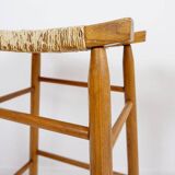 Set of 3 bar stools in Oak and Rush woven seat