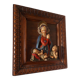 Painting, low relief in polychrome plaster, virgin mary, child jesus on wooden frame