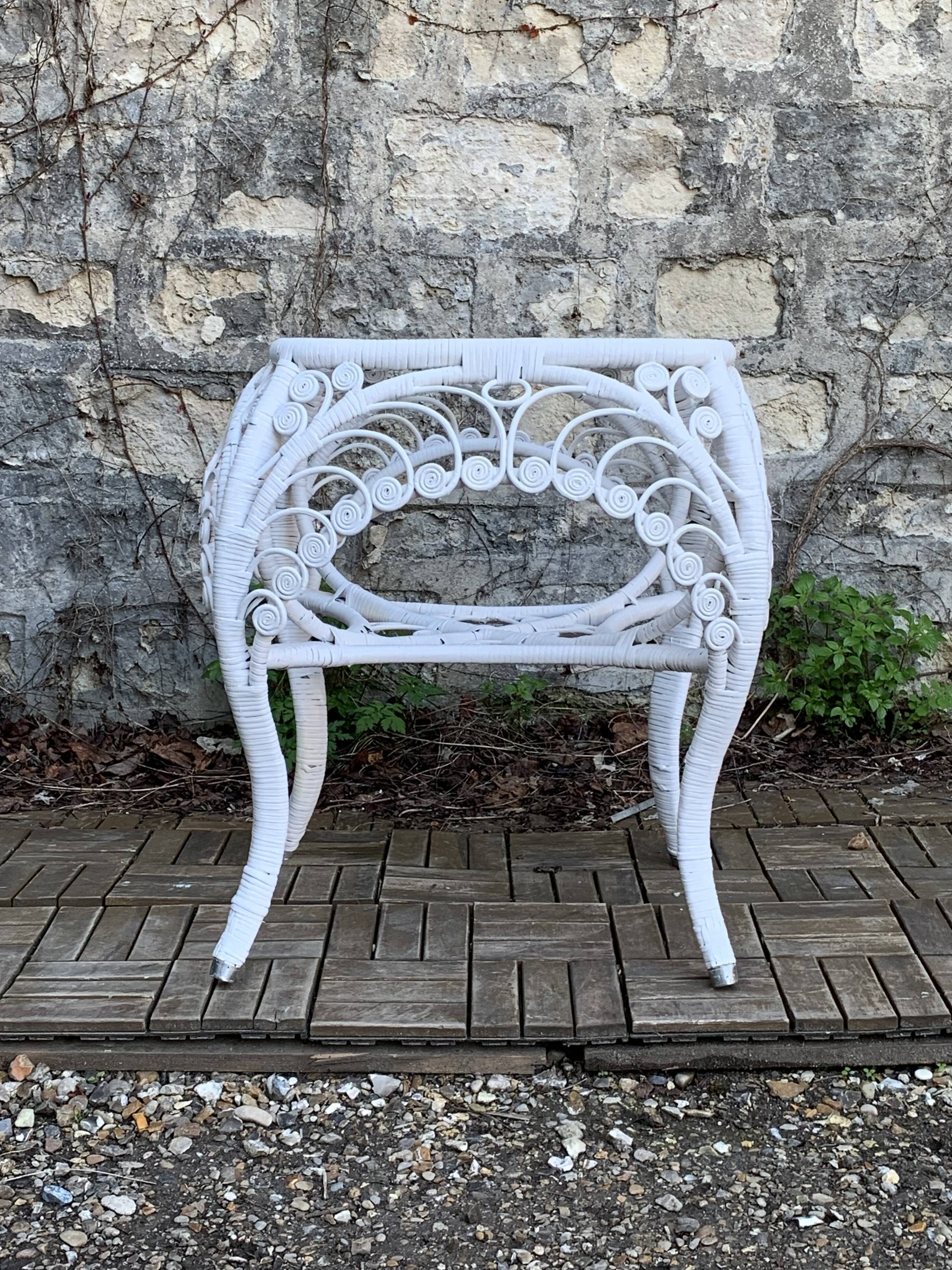 Peacock white rattan side table 1970