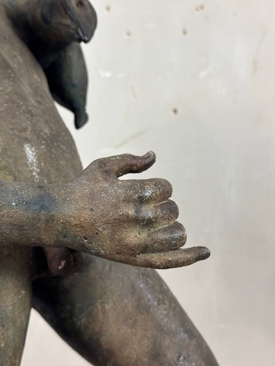 Faun with a Wineskin, Large Bronze Patina Excavated, Object from the Grand Tour, 19th Century