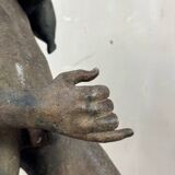 Faun with a Wineskin, Large Bronze Patina Excavated, Object from the Grand Tour, 19th Century