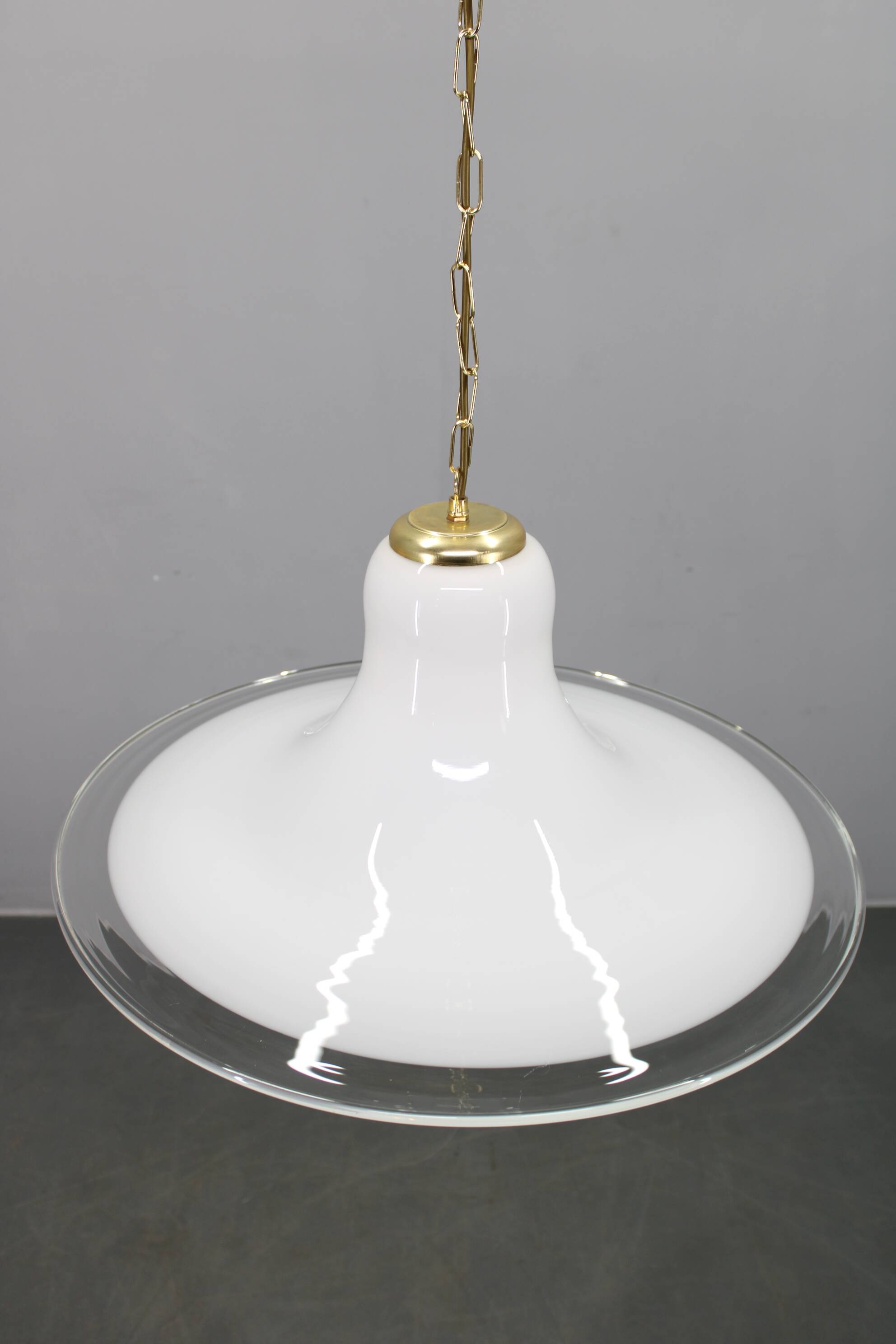 Italian mid-century glass and brass pendant light, 1960s