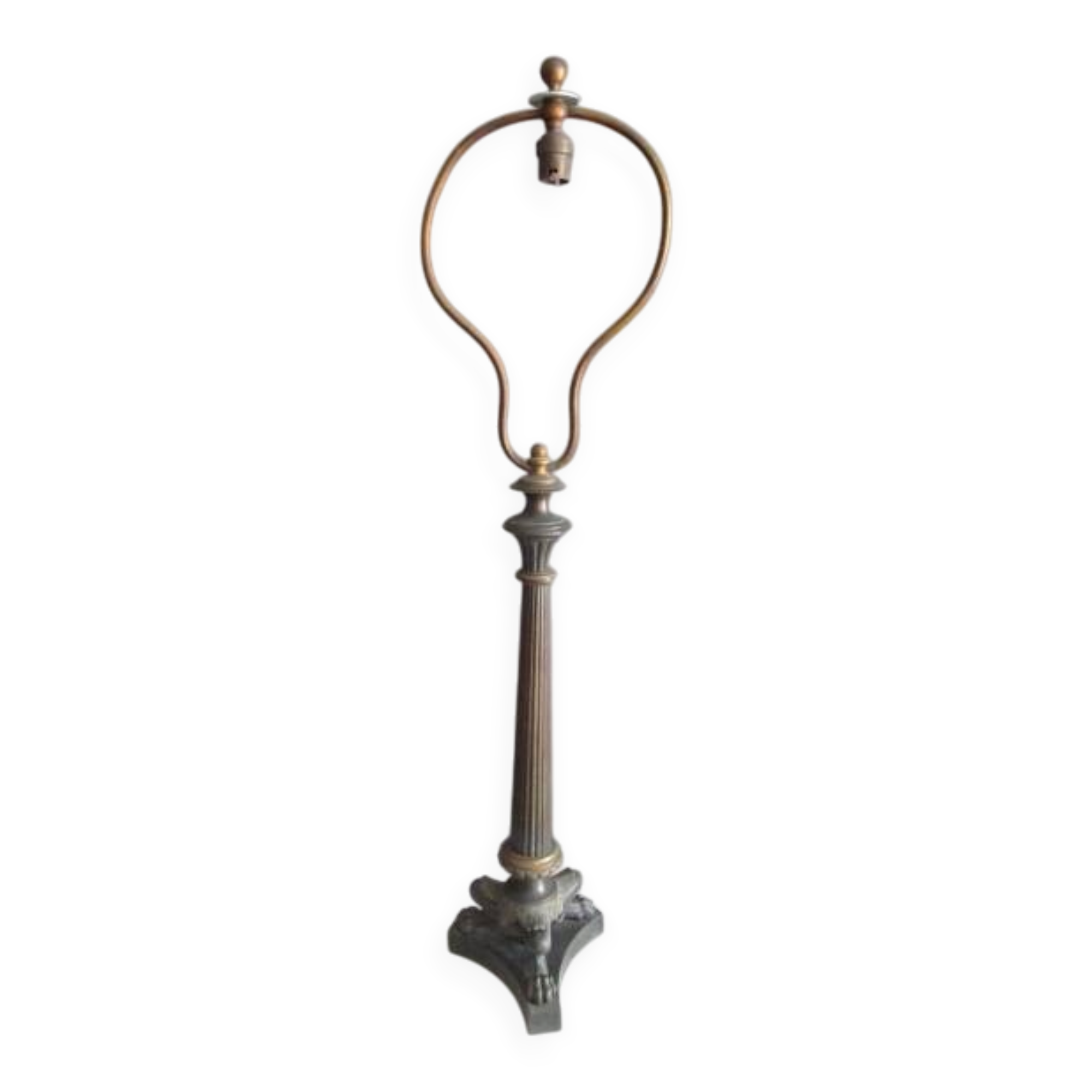 Antique bronze lamp base - column on lion's paws
