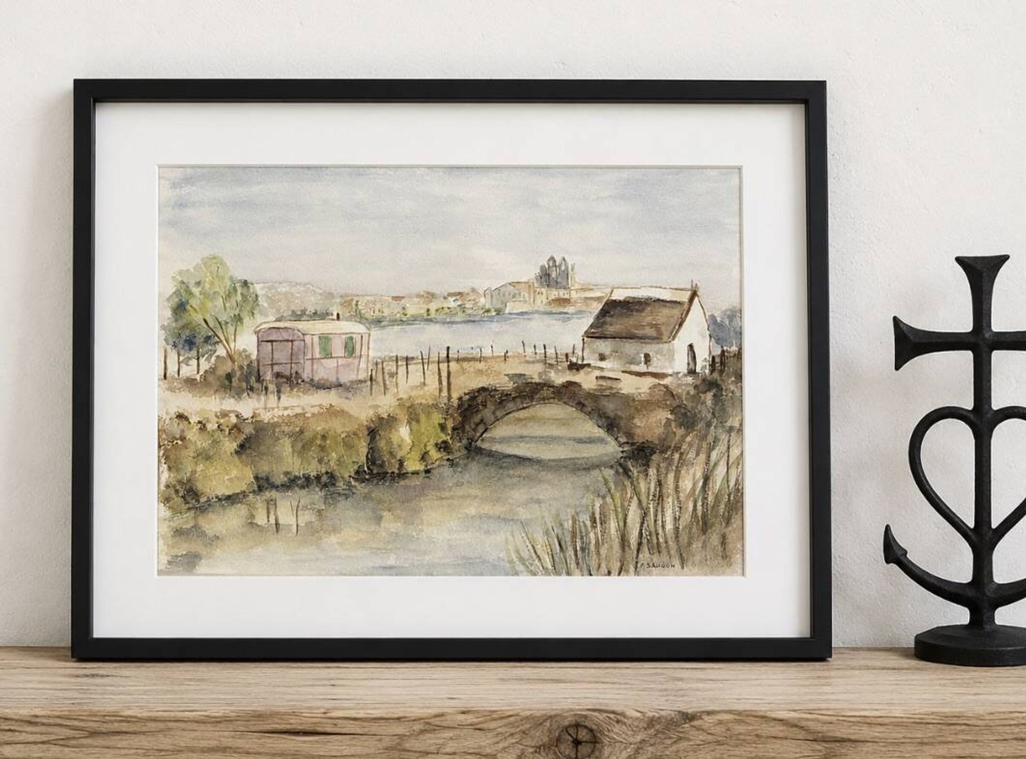 Old painting watercolour Camargue Saintes Maries de la Mer