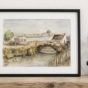 Old painting watercolour Camargue Saintes Maries de la Mer