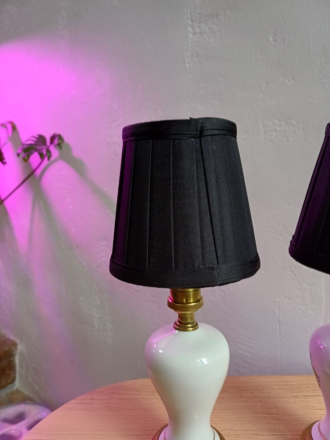 Pair of mid-century porcelain brass bedside lamps, 50s/60s