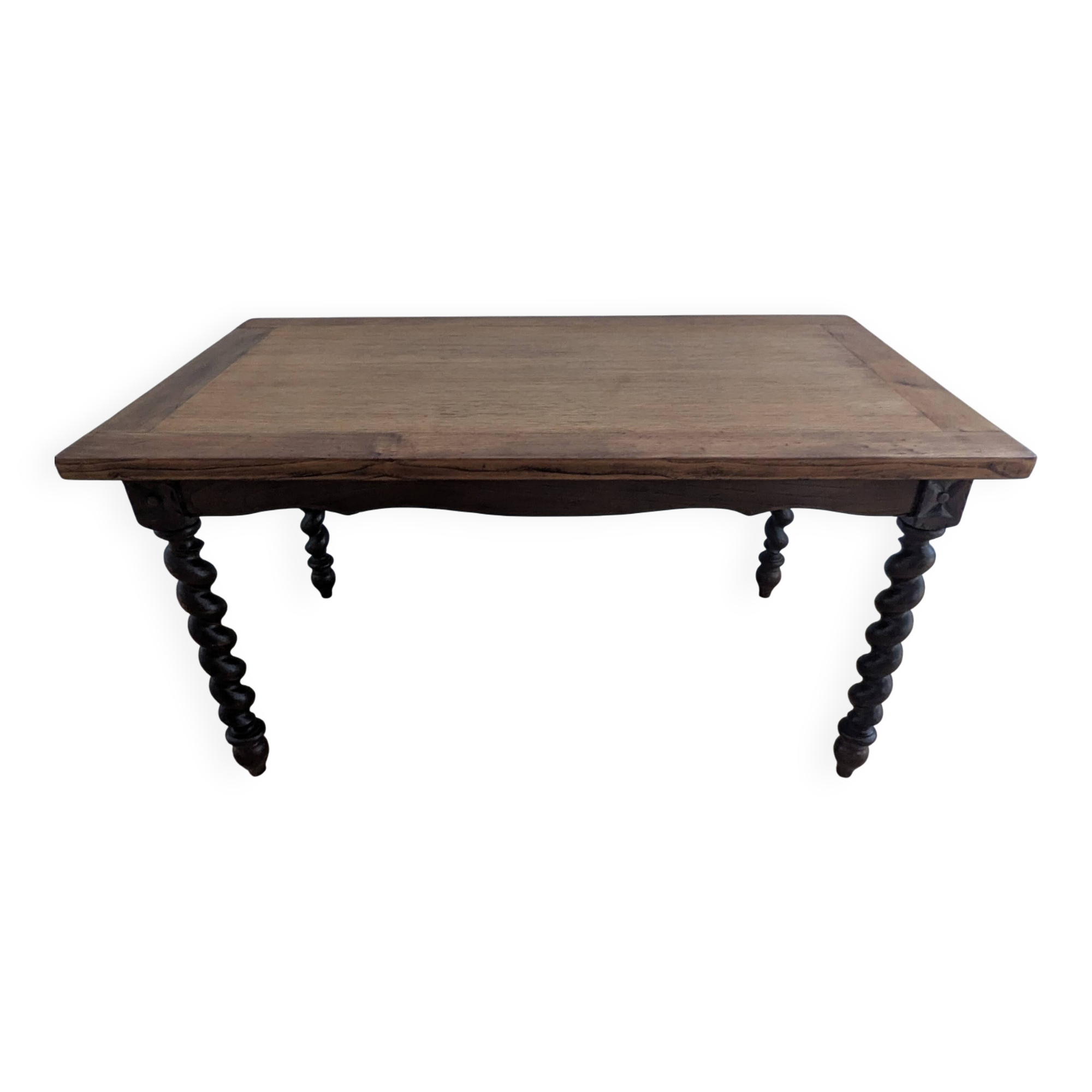 Solid wood coffee table with carved twisted legs