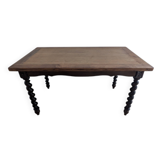 Table basse bois massif pieds torsadés sculptés