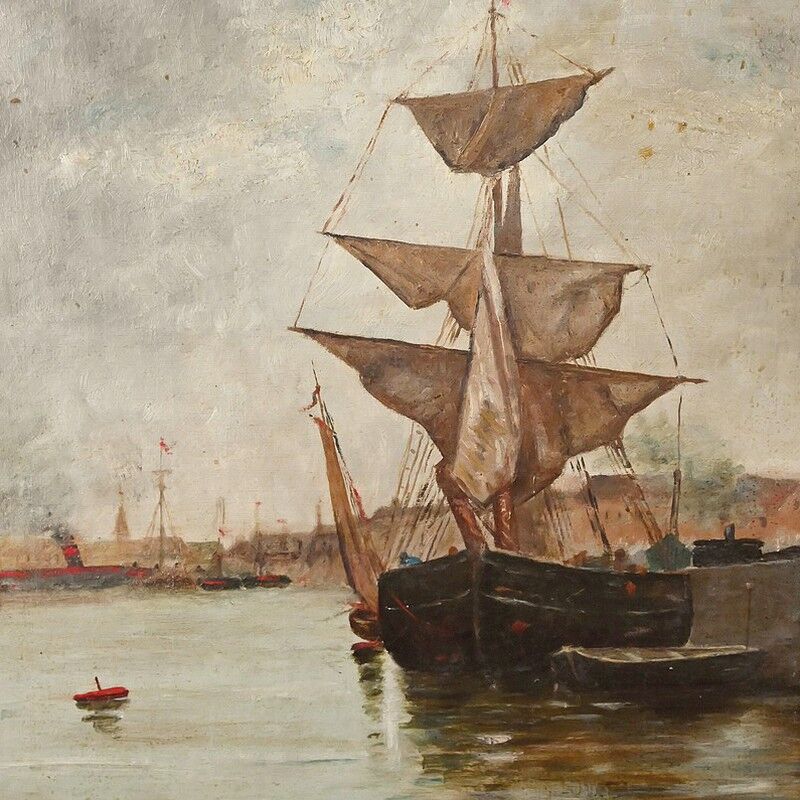 Tableau « Voilier sur mer calme », huile sur toile – fin XIXe
