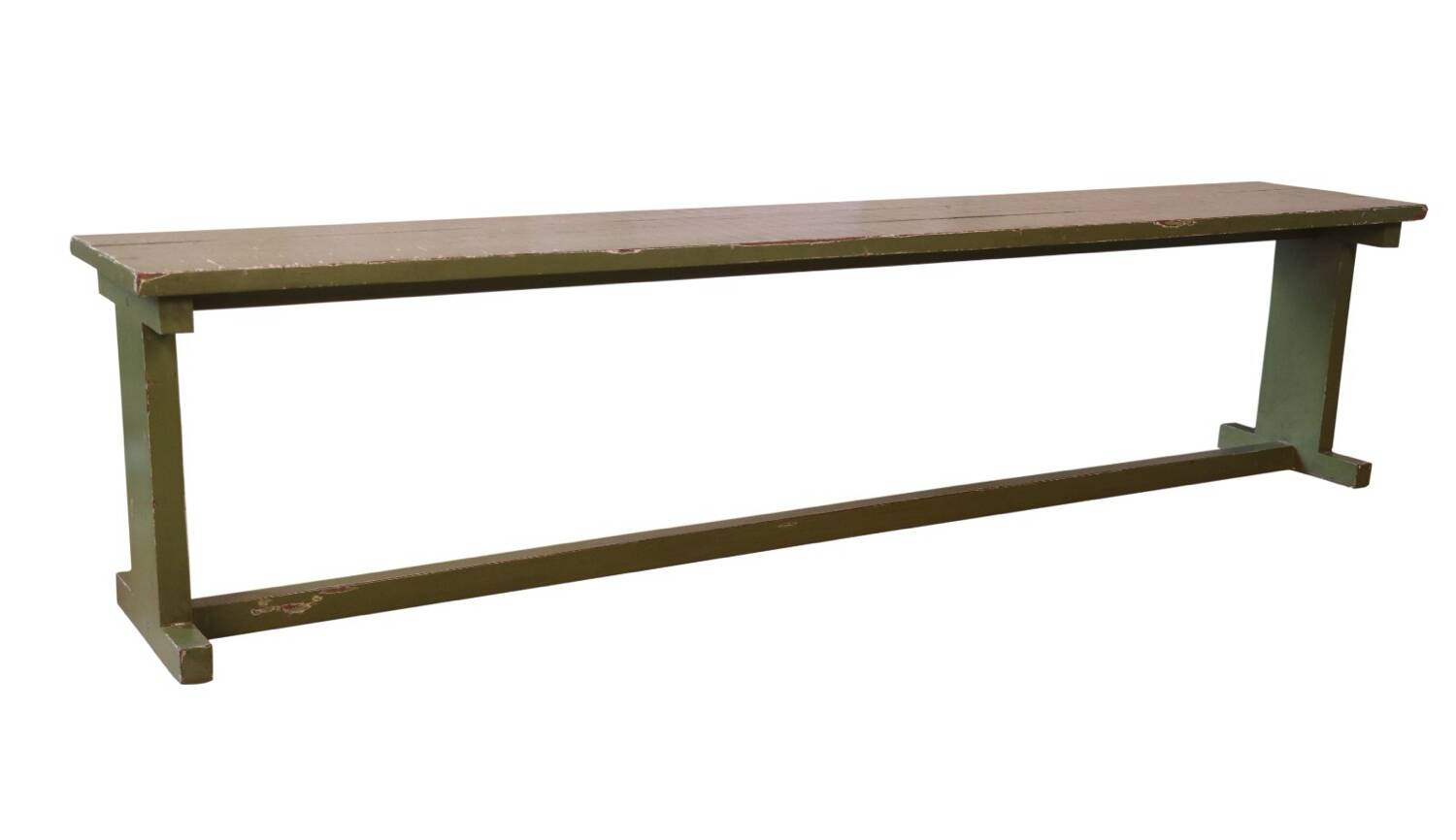 Antique Burmese teak bench with original green patina