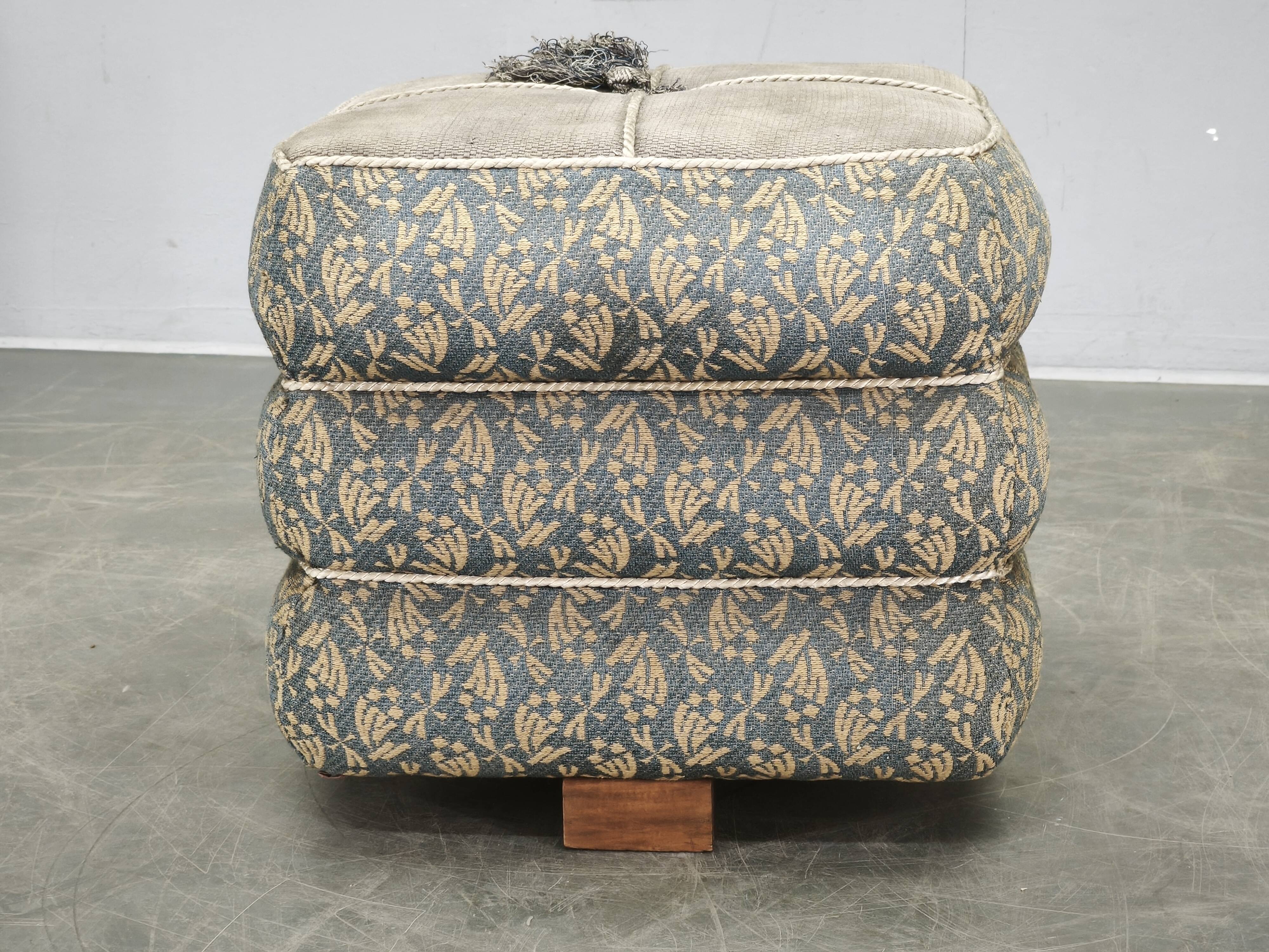 1930s Czech Art Deco Walnut Upholstered Footstool Ottoman