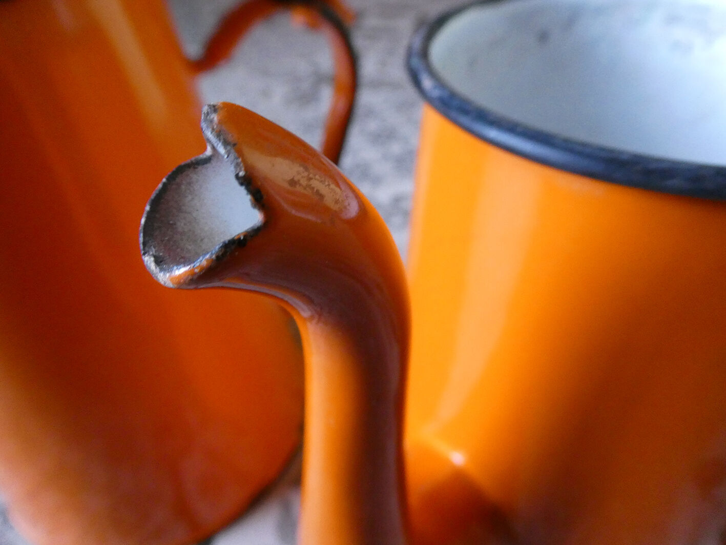 Lot of vintage orange enamelled coffee makers