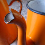 Lot of vintage orange enamelled coffee makers