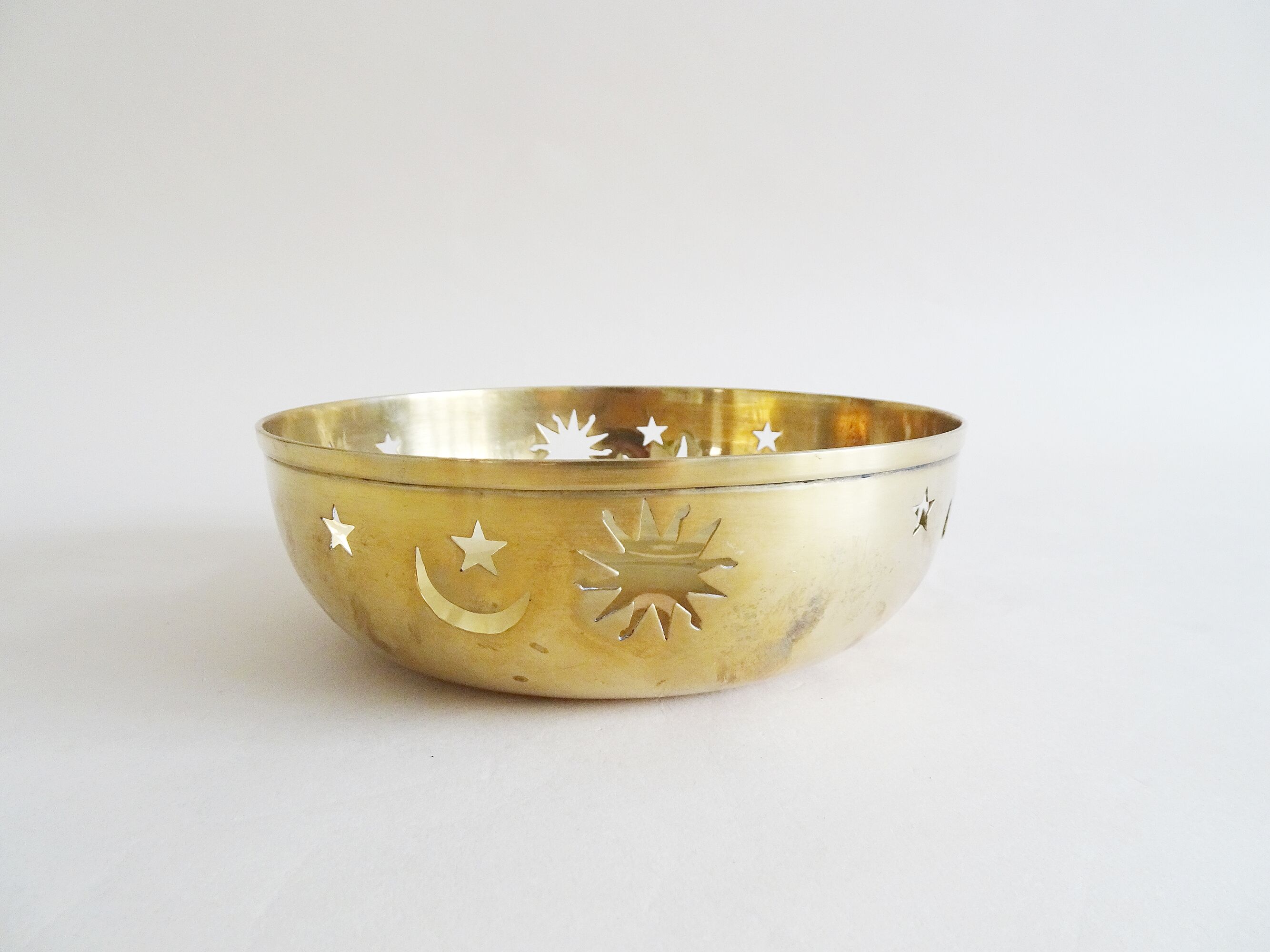 Sun, moon and stars brass bowl