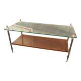 Coffee table or end of canape top glass and wood under bronze frame