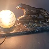 Panther desk lamp in spelter on a black and white marble base 1925