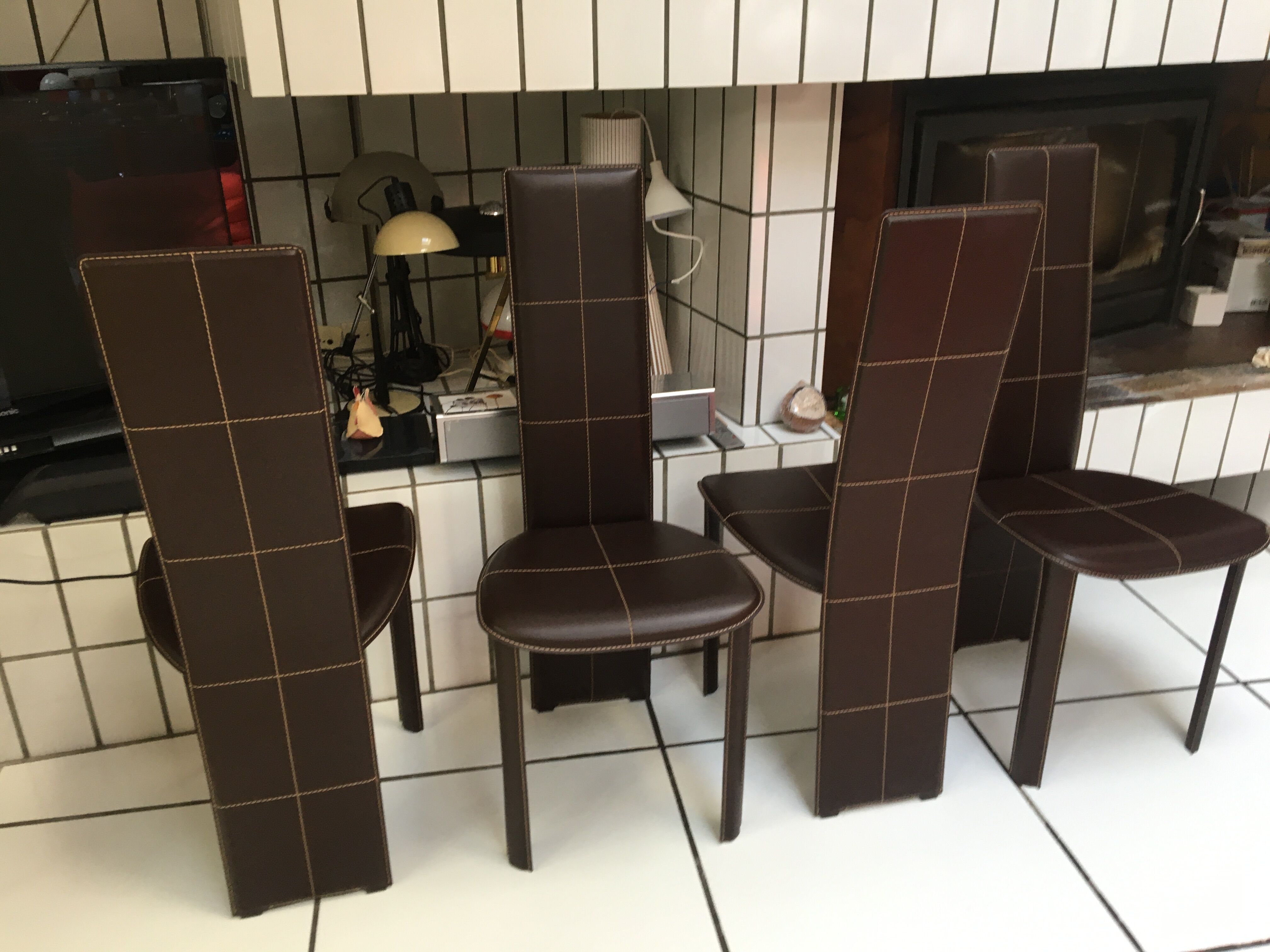 Set of 4 leather chairs from Frag for ROCHE BOBOIS