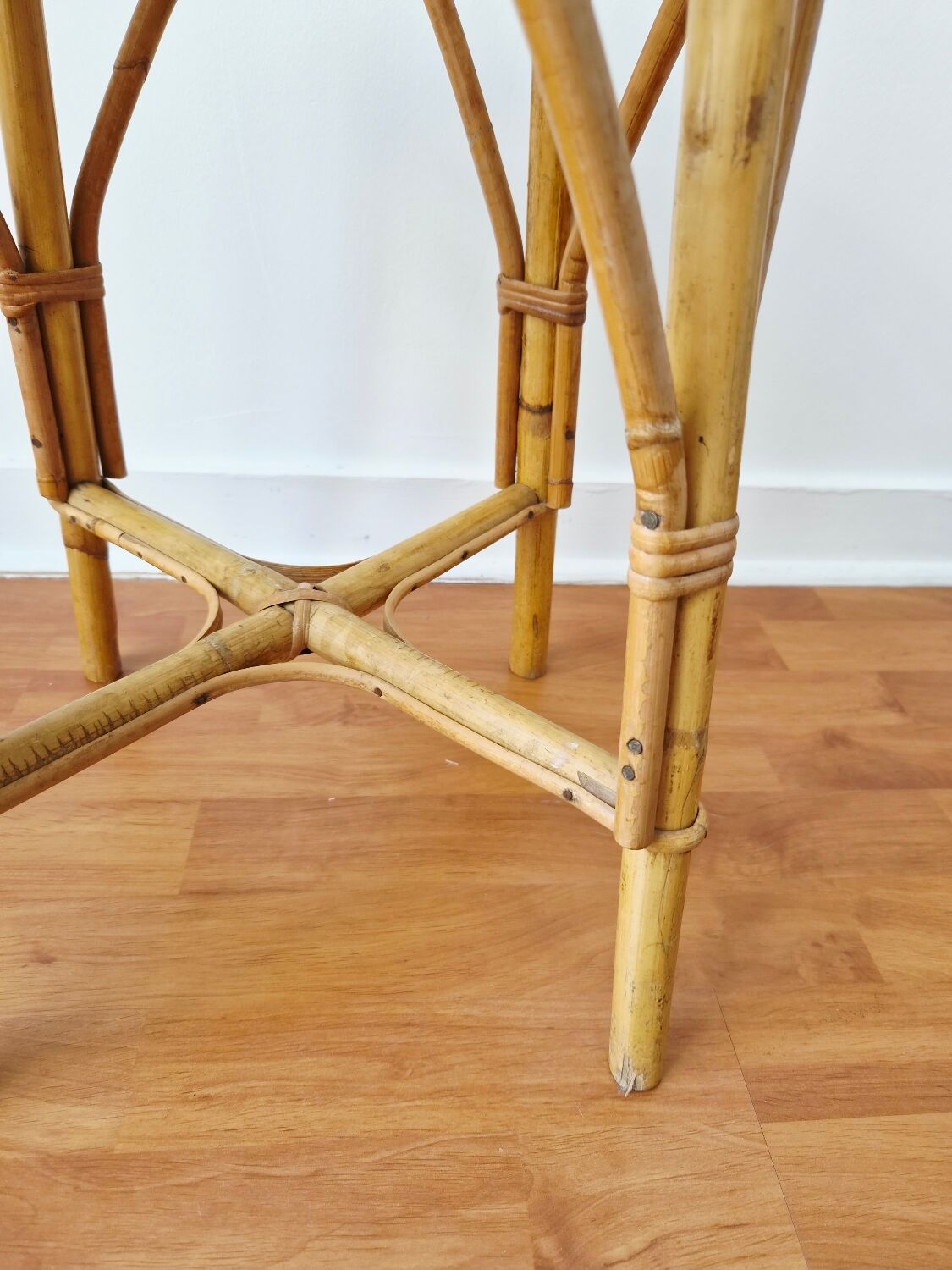 Vintage rattan stool in retro bohemian style - 1950s/1960s -