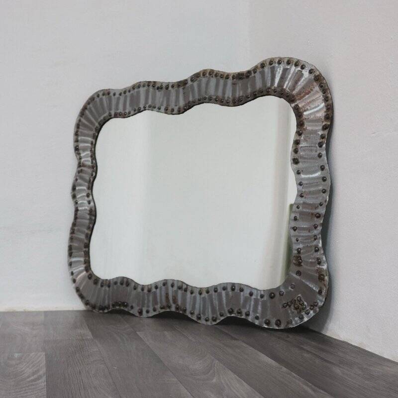 Brutalist Studded Metal Wall Mirror, 1960s