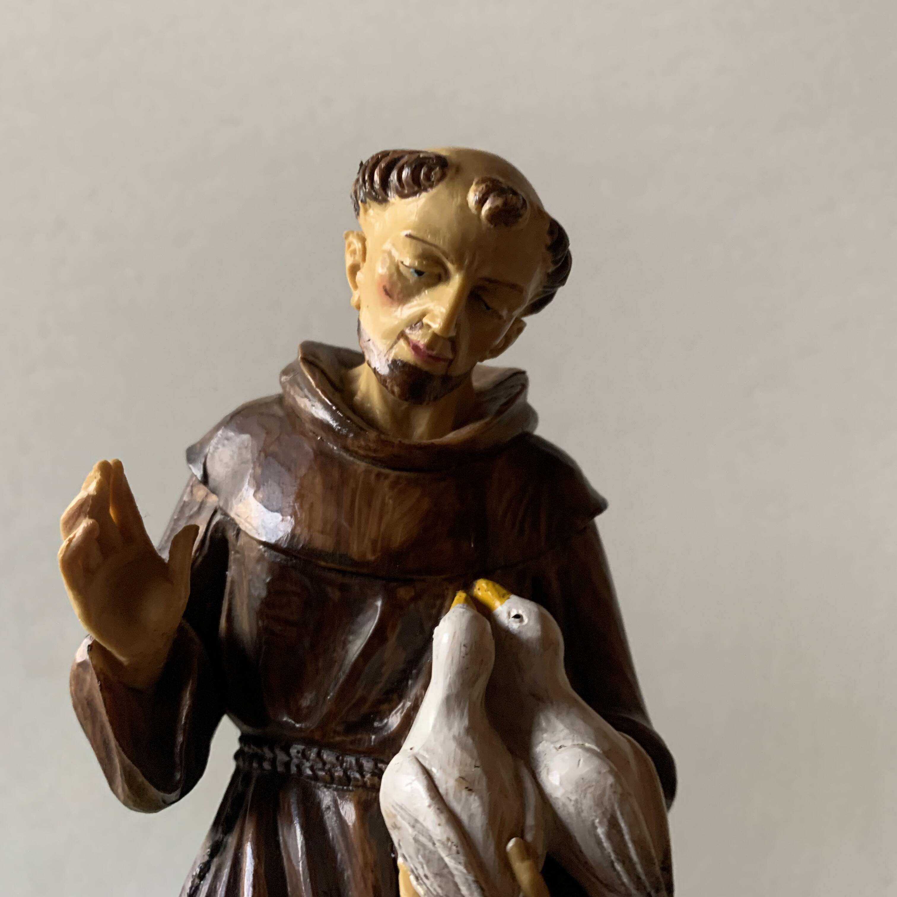 Statuette of Saint Francis of Assisi - 25 cm - hand-painted resin - Malsiner Hans - Italy - 1990
