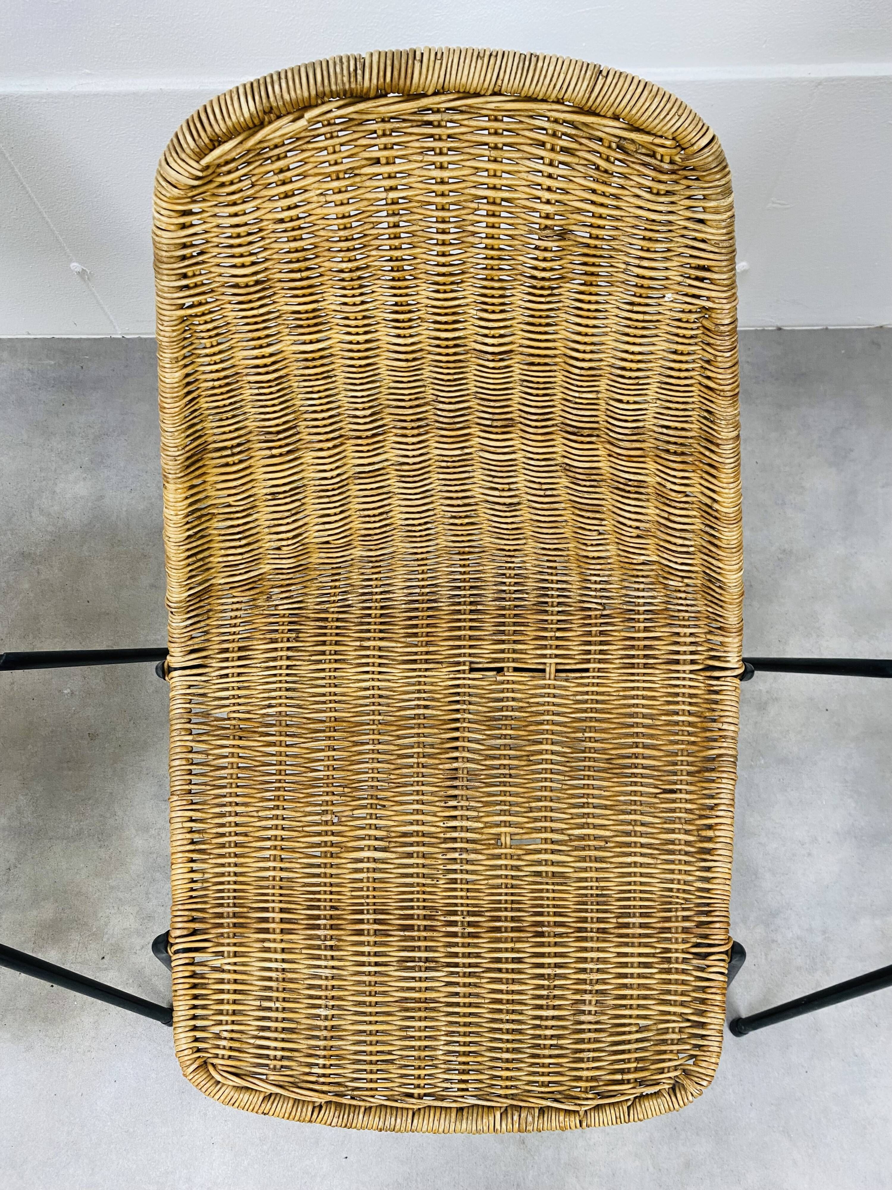 4 chairs Gianfranco Legler model Rattan basketball and metal 50s