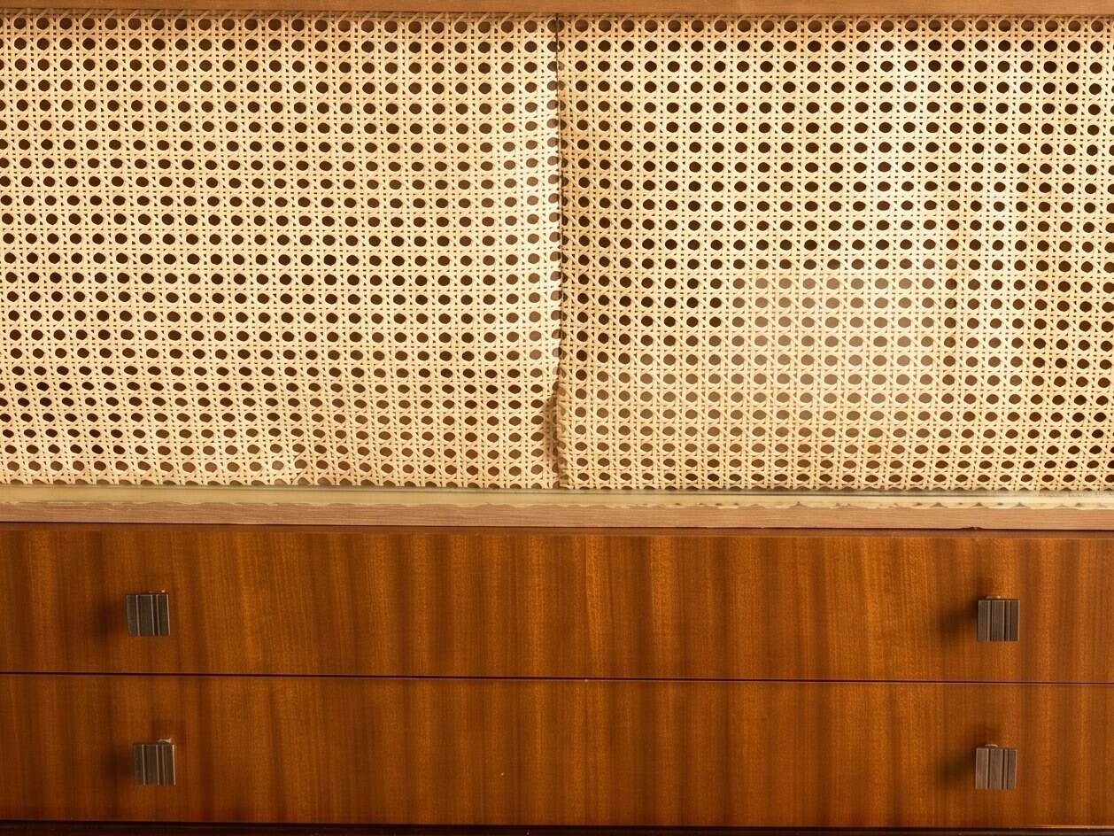 Vintage Scandinavian wooden buffet with marquetry.