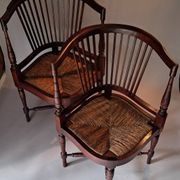 Pair of wicker corner armchairs in mahogany, Jugendstil, 1900.