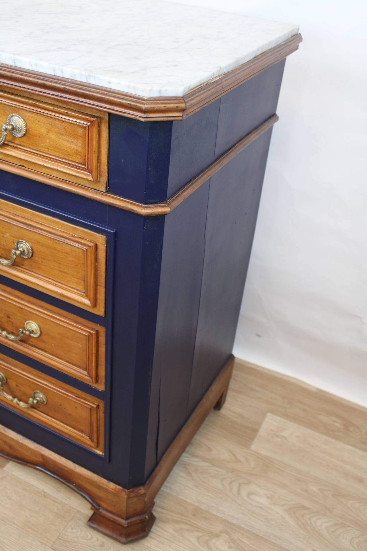 Chest of drawers in oak and gray marble, France 19th century