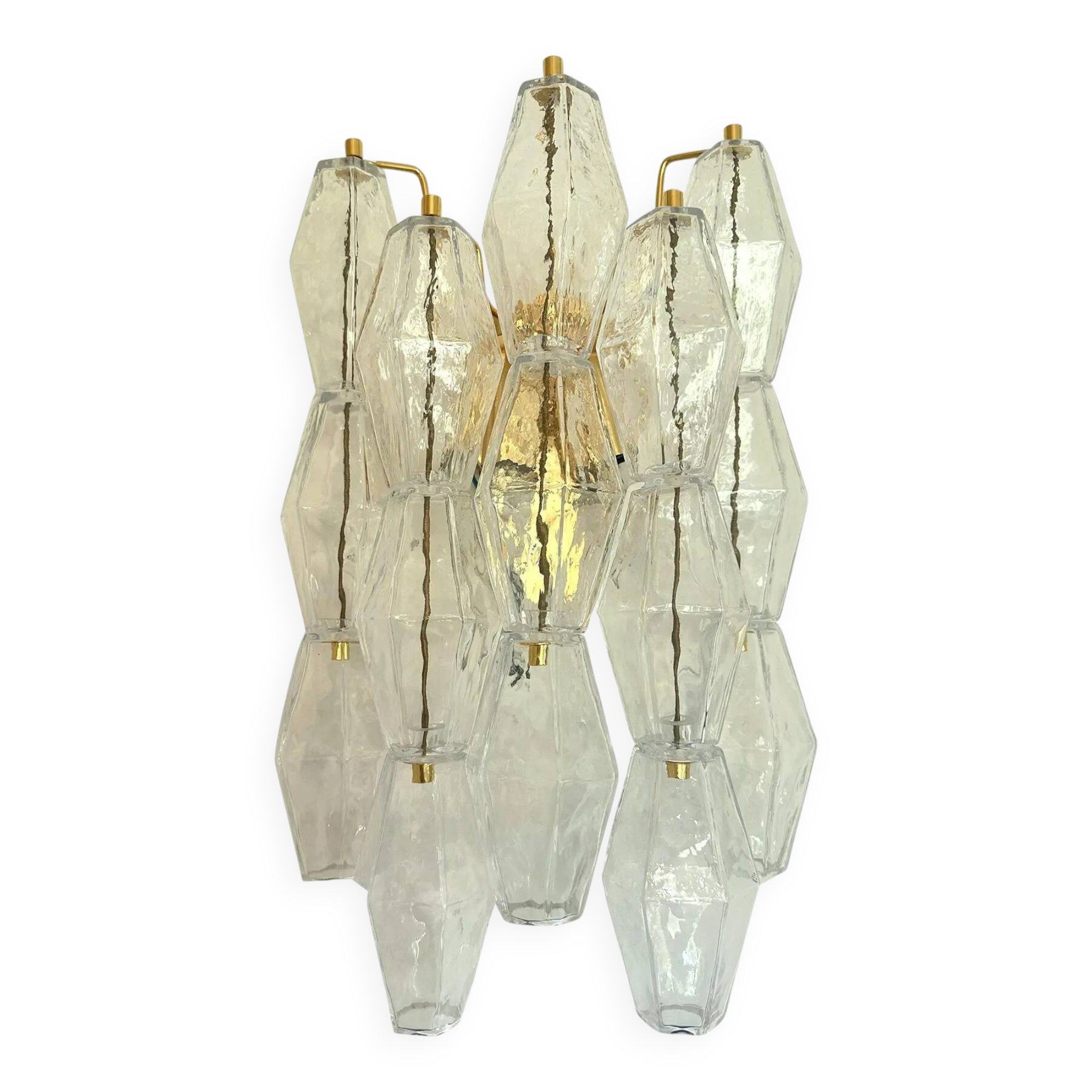 Contemporary Transparent “Poliedri” Murano Glass Gold Wall Sconce in Venini