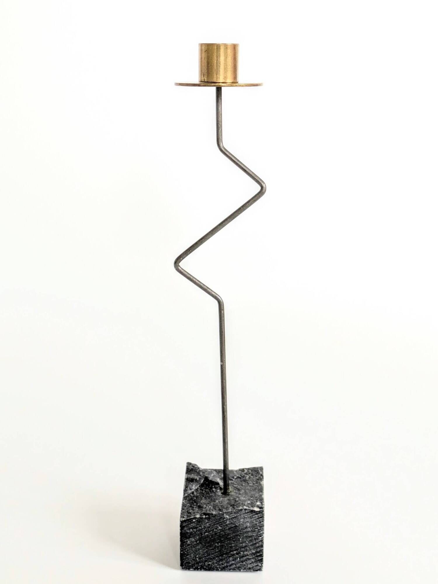 Set of 3 candlesticks | IKEA “Kräsen” from the 1980s | Steel, Brass, Granite