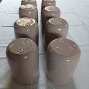 8 signed enamelled ceramic mugs