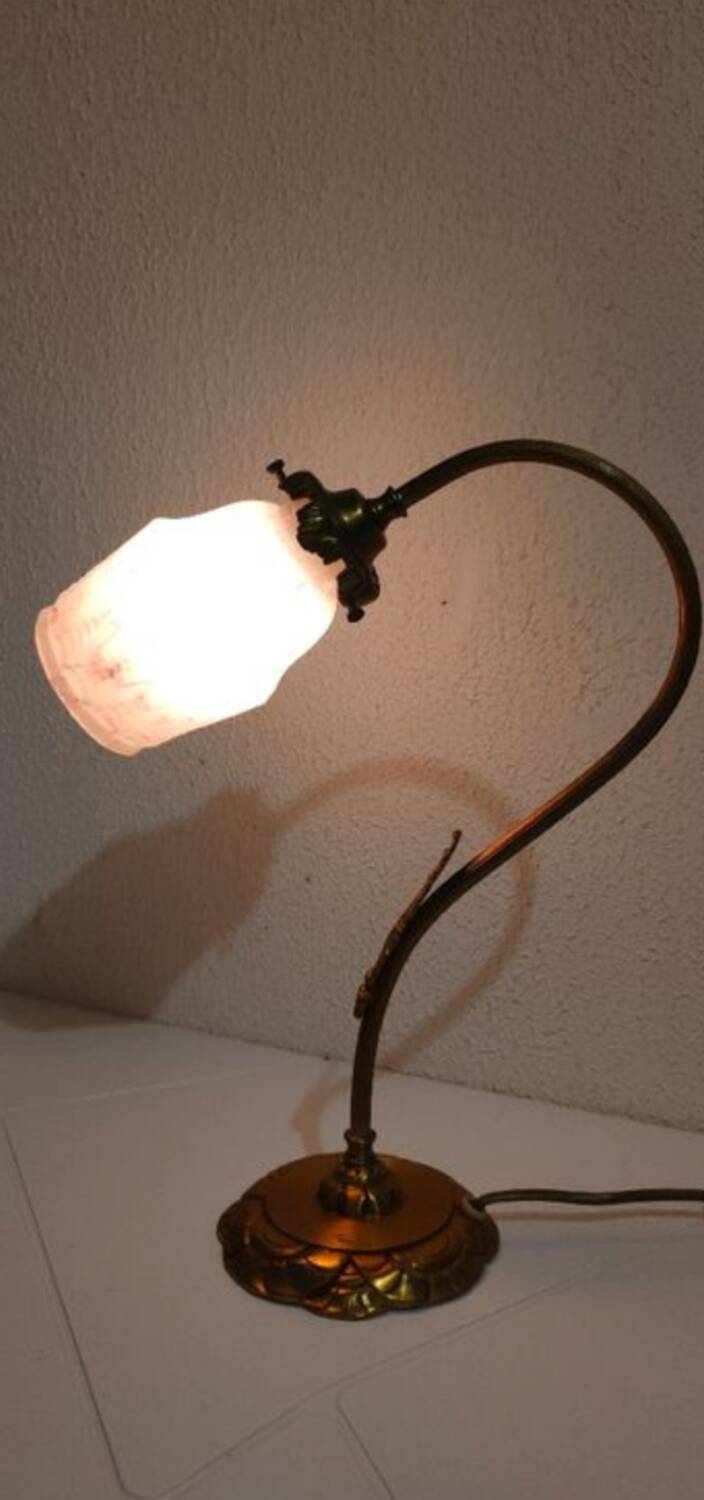 Art nouveau swan neck and tulip glass lamp