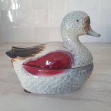 Duck-shaped slipware in the style of Michel Caugant.