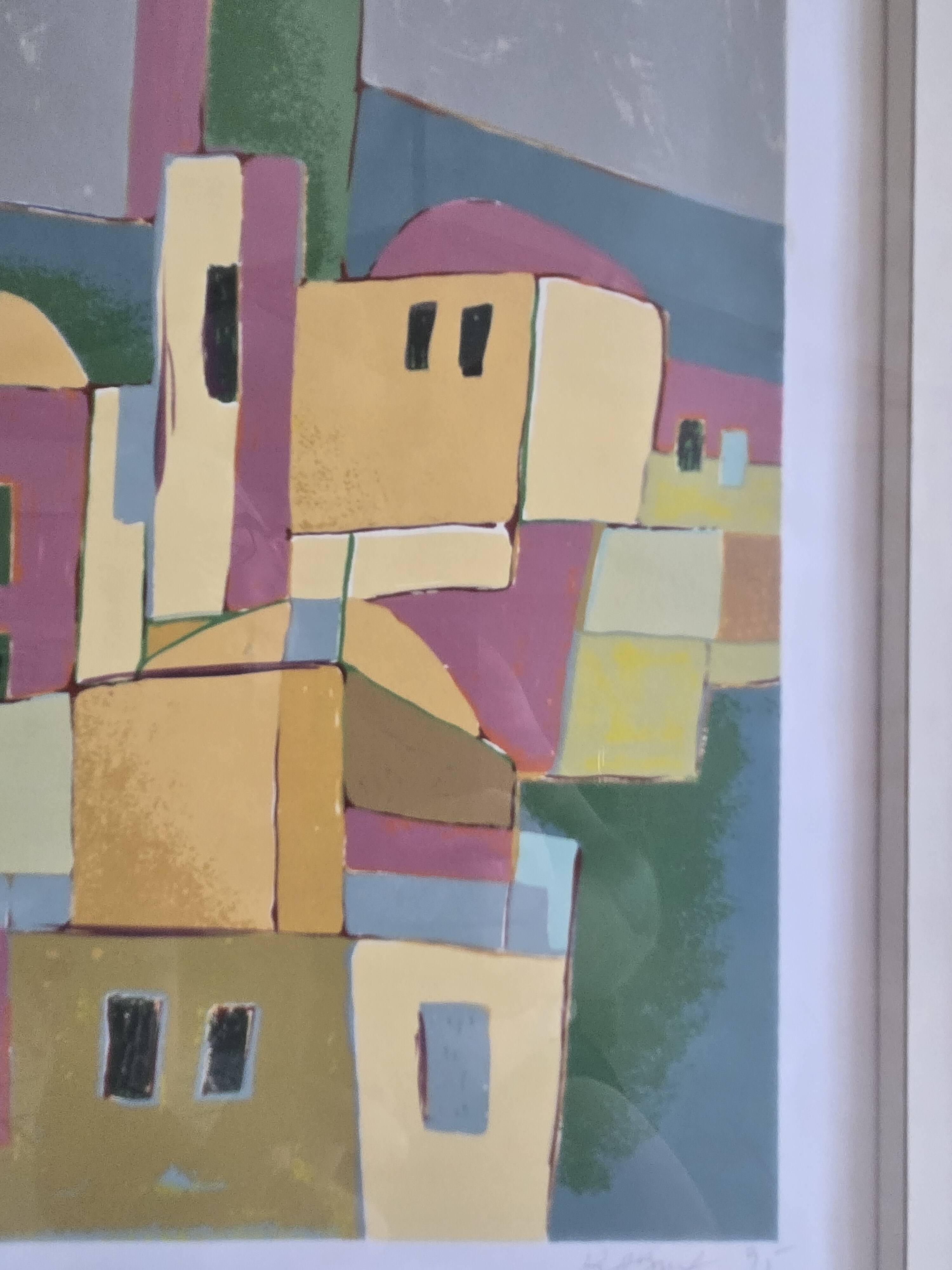 Lithograph Abderrahmane RAHOULE (1944) — "Village" dated 1995