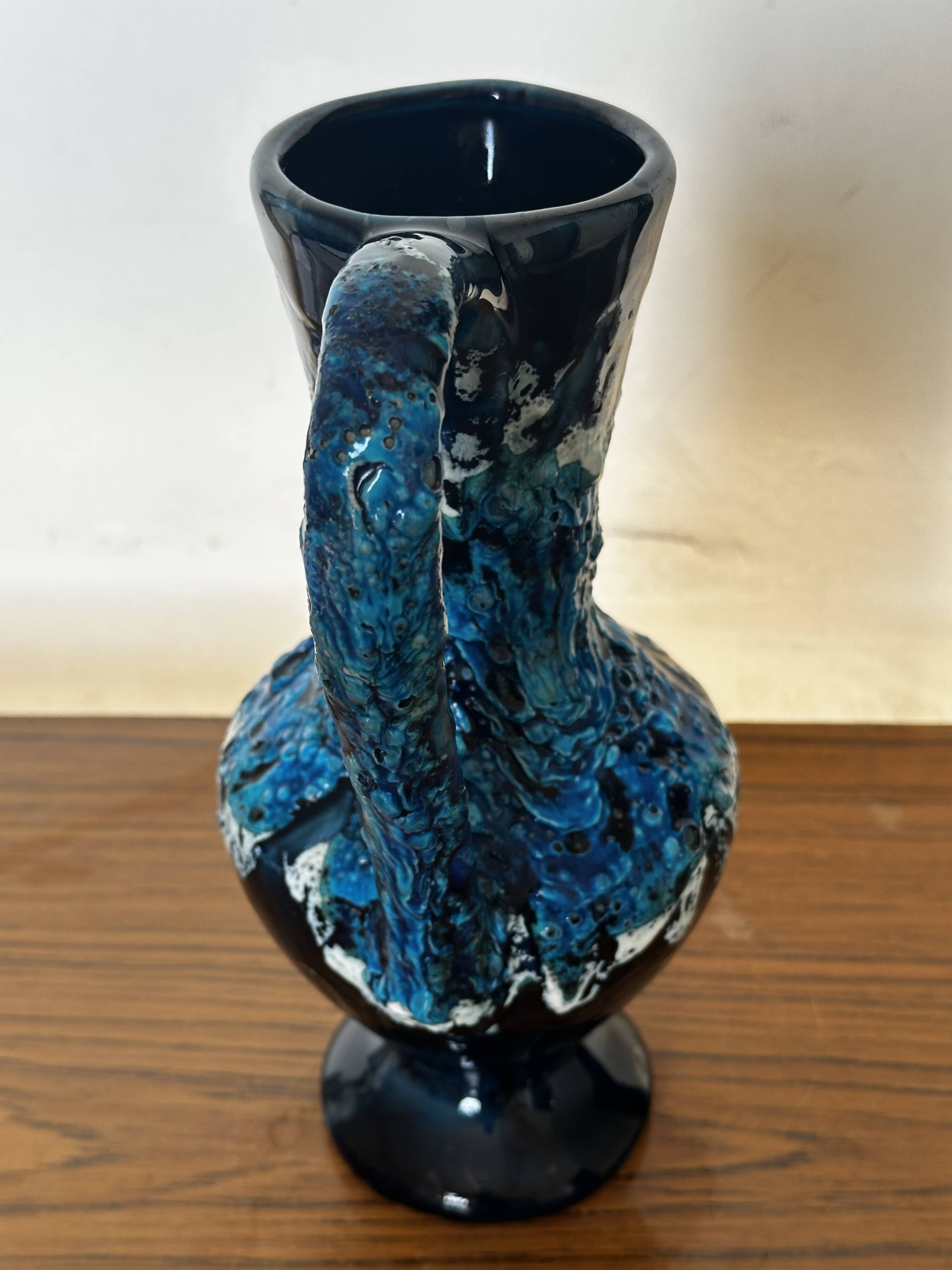 Fat Lava Ceramic Soliflore Vase Vallauris Blue H 31 cm
